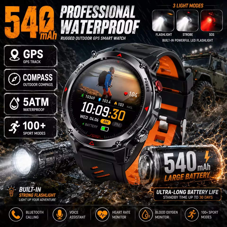 Resistance Bands Set With Handles - Montre connectée militaire 540mAh GPS, étanche
